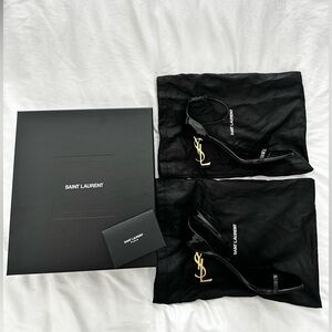 Saint Laurent Black Patent Leather Ankle Strap Heels